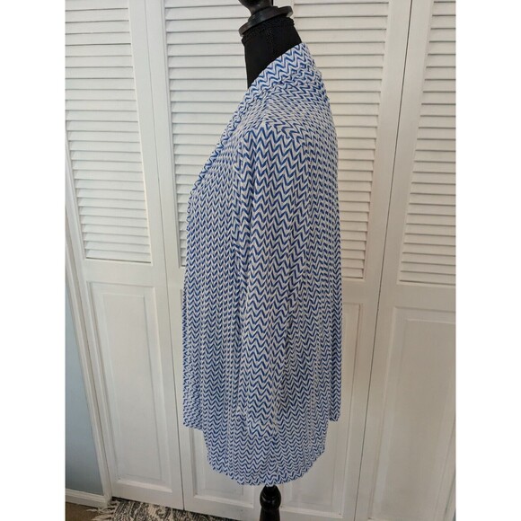 Chico's Cardigan Women's XL/3 Easy Wear Blue White Textured Open Front Chevron - Picture 6 of 11
